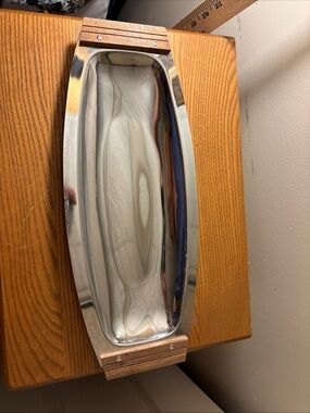 Stainless Steel Oval Serving Tray with Wood Handles - Silver